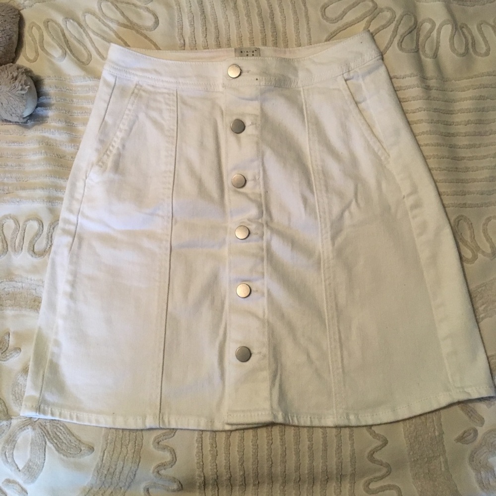 High-waisted white denim skirt
